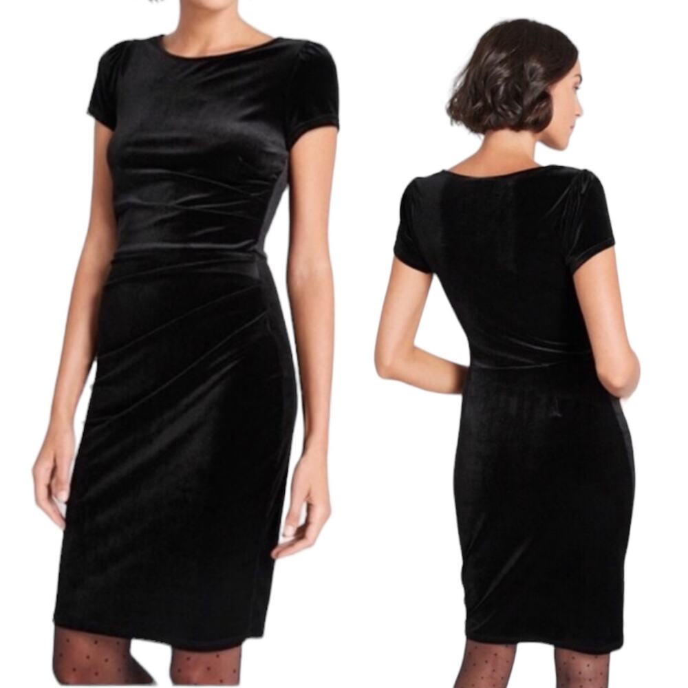 Modcloth Velvet Mini Dress Scoop neck Ruched Short Sleeve Black NEW Womens 1X